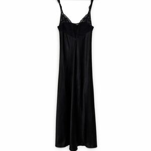 Vintage 90's Victoria's Secret Gold Label   Satin Lace Bodice Slip Dress Black L